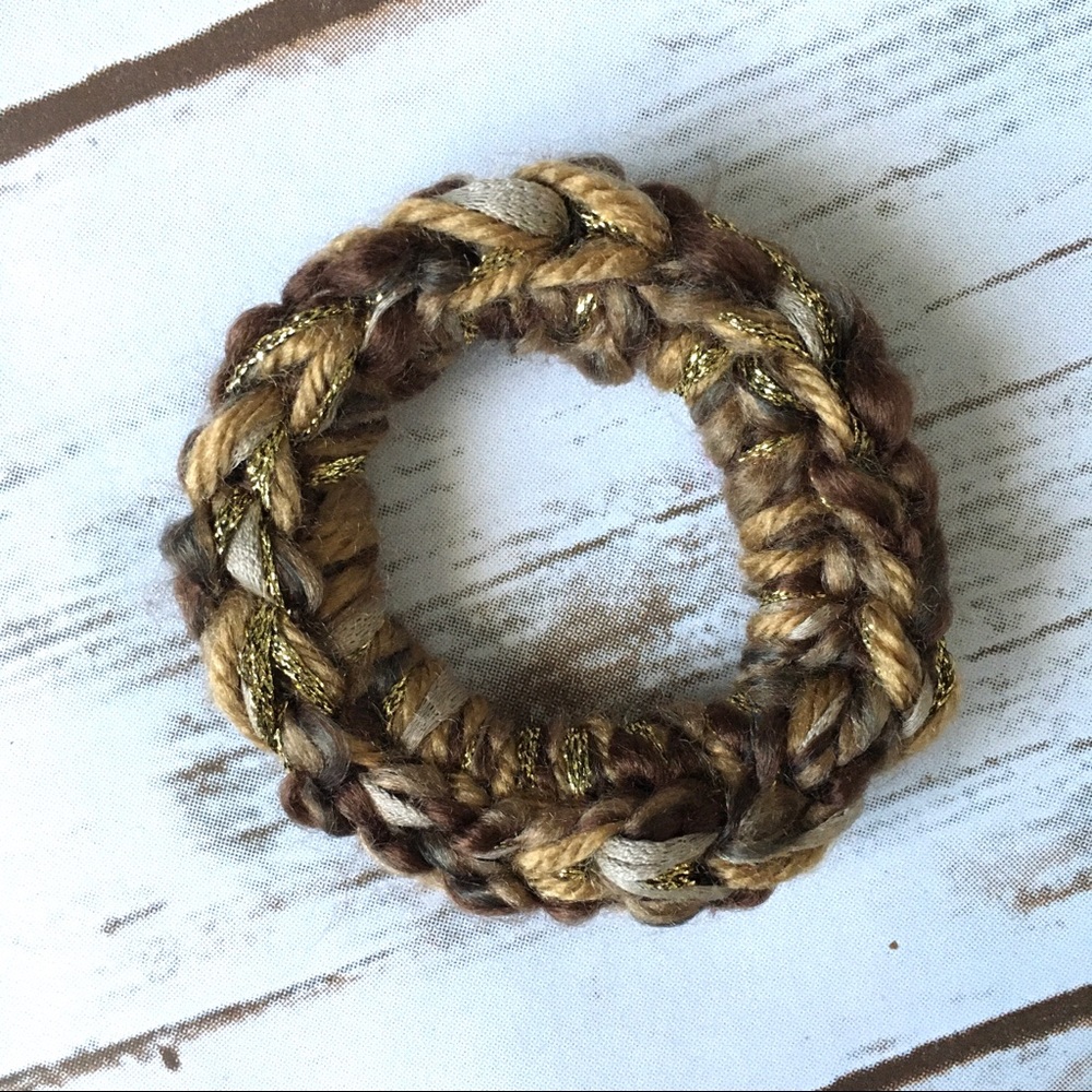 Textured mixed yarn, hand made crocheted scrunchie